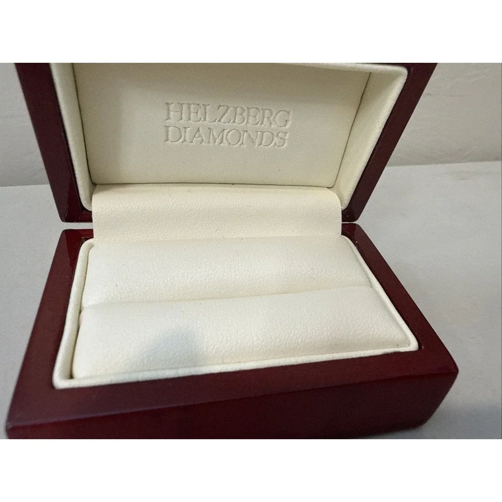 Vtg Helzberg Diamonds Double Ring Box Jewelry Cherrywood  Empty Wood Wedding